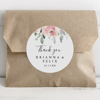 Adesivo Elegante Pink Blush Floral Obrigado Favor De Casam