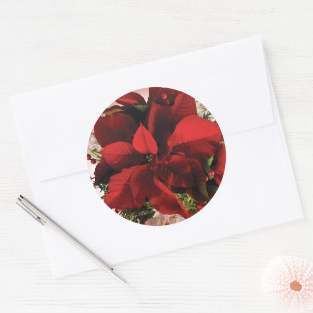 Adesivo Elegante Poinsettia de Natal Vermelho (Envelope)