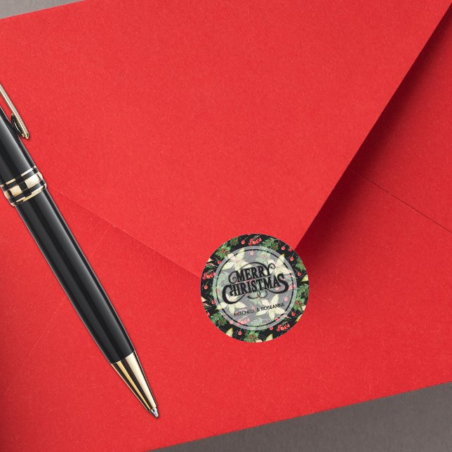 Adesivo Elegante Poinsettia e Berries em preto (Criador carregado)