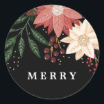 Adesivo Elegante Poinsettia Merry Christmas Watercolor<br><div class="desc">__________________________ ***este design faz parte de uma coleção de feriados de natal*** Entra num mundo de charme de férias de eterno com a minha coleção "Flora Festiva: Esplendor de Natal Poinsettia Delight". 🌸 Embarque a magia da estação com uma mistura cativante de flores, folhas verdes de pínus, amoras vermelhas, e...</div>