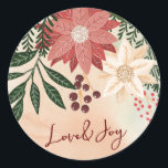 Adesivo Elegante Poinsettia Merry Christmas Watercolor<br><div class="desc">__________________________ ***este design faz parte de uma coleção de feriados de natal*** Entra num mundo de charme de férias de eterno com a minha coleção "Flora Festiva: Esplendor de Natal Poinsettia Delight". 🌸 Embarque a magia da estação com uma mistura cativante de flores, folhas verdes de pínus, amoras vermelhas, e...</div>