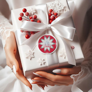 Adesivo Elegante Prateado Flocos de neve vermelhos