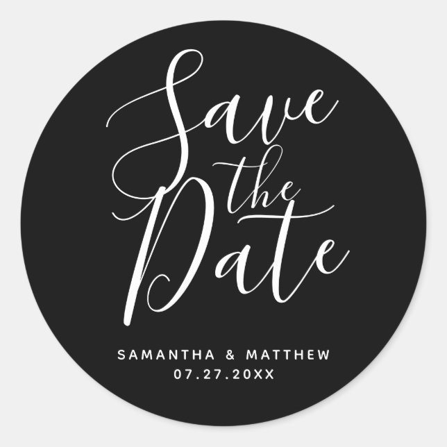 Adesivo Elegante Preto Casamento Salve A Data (Frente)