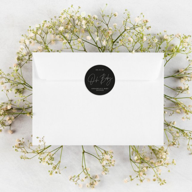 Adesivo elegante preto-e-branco moderno com script de chá  (Criador carregado)