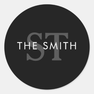 Adesivo Elegante preto e branco Monograma inicial personal