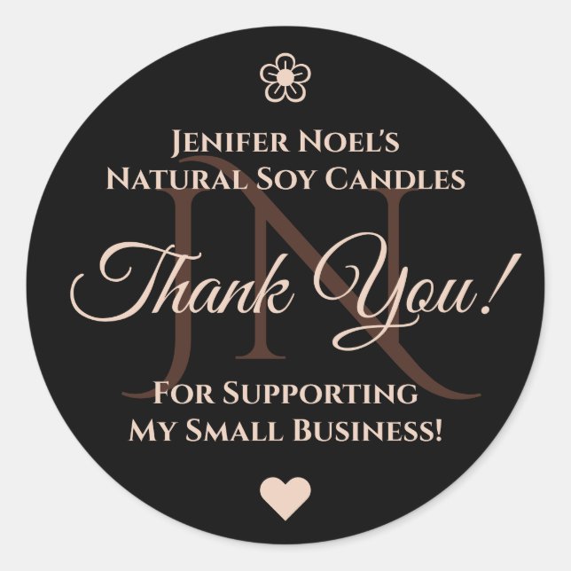 Adesivo Elegante preto e pastel rosa Rosé Obrigado Rótulo (Frente)