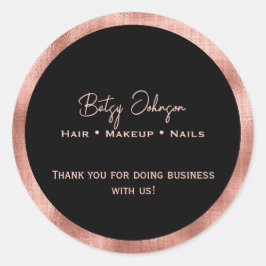 Adesivo Elegante Preto e Rosa Gold Foil Obrigado Sticker