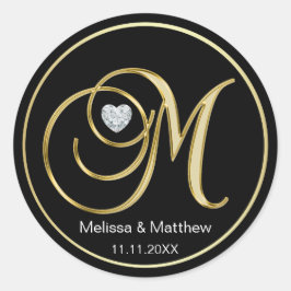 Adesivo Elegante preto Monograma Dourado Letra M Diamante 