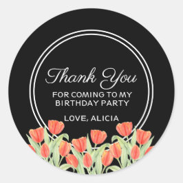 Adesivo Elegante Primavera Red Tulip Flora Black Obrigado