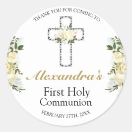 Adesivo Elegante Primeira Sagrada Cruz Floral da Comunhão