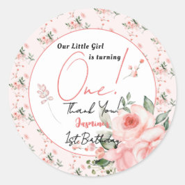 Adesivo Elegante primeiro aniversario Rosa Rosa Cor-de-Águ