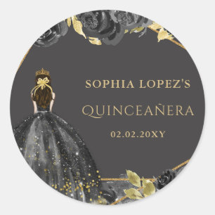 Adesivo Elegante Princesa Quinceanera Floral Preto Dourado
