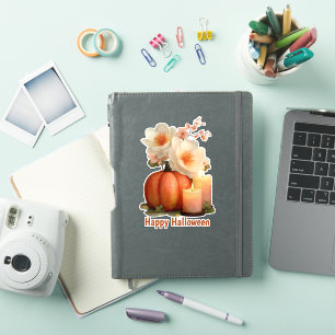 Adesivo Elegante Pumpkin e Flores Halloween