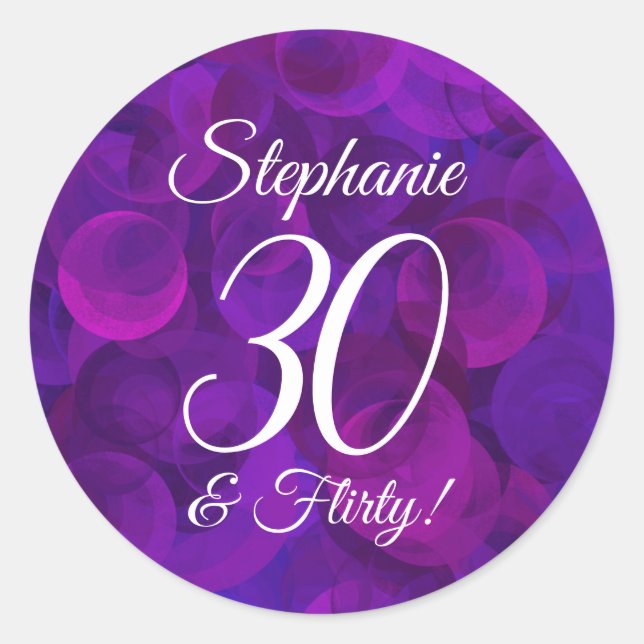 Adesivo Elegante Purple 30 e Flirty Birthday Favor (Frente)