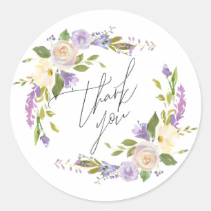 Adesivo Elegante Purple Watercolor Floral Obrigado Script