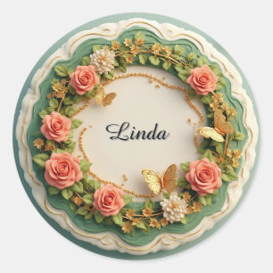Adesivo Elegante Quadro Floral Verde Com Rosas Cor-de-Rosa