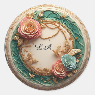 Adesivo Elegante Quadro Floral Verde Com Rosas Pink