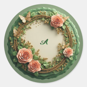 Adesivo Elegante Quadro Floral Verde Com Rosas Pink
