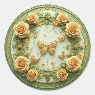 Adesivo Elegante Quadro Floral Verde Com Rosas Pink