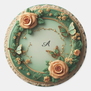 Adesivo Elegante Quadro Floral Verde Com Rosas Pink