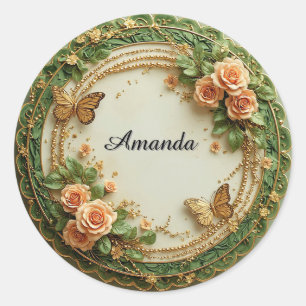 Adesivo Elegante Quadro Floral Verde Com Rosas Pink