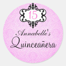 Adesivo Elegante Quinceañera Damasco Rosa/Preto