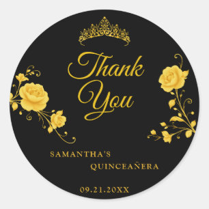 Adesivo Elegante Quinceañera Floral Ouro Negro Obrigado