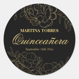 Adesivo Elegante Quinceanera Preto e Dourado Vinheta Flora