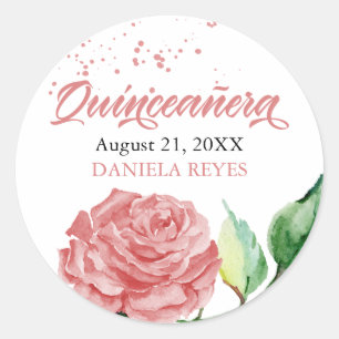 Adesivo Elegante Quinceanera Rosa Rosa, Cor de Água, Pers
