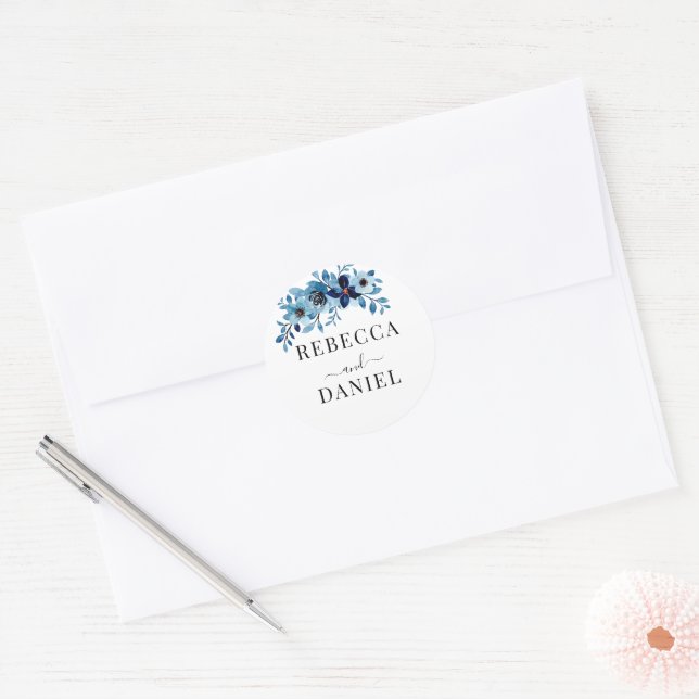 Adesivo Elegante Ramalhete de Flores de Aquarela Azul Empo (Envelope)