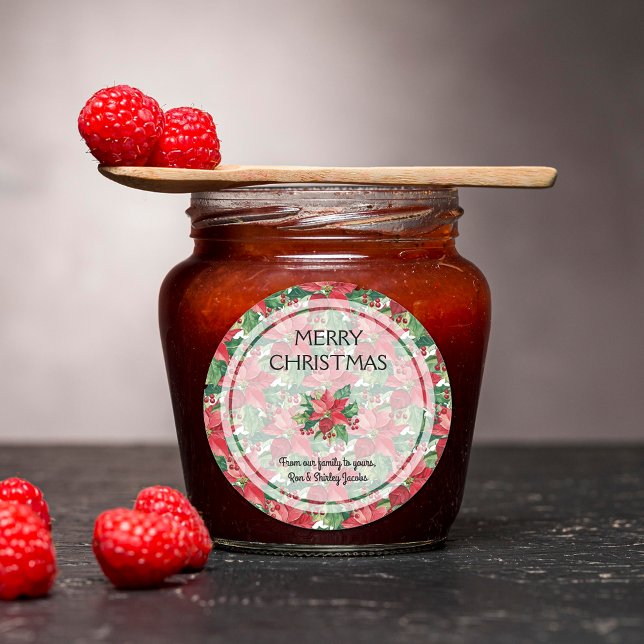 Adesivo Elegante Red Poinsettias Feliz Natal (Elegant Red Poinsettias Merry Christmas Round Stickers)