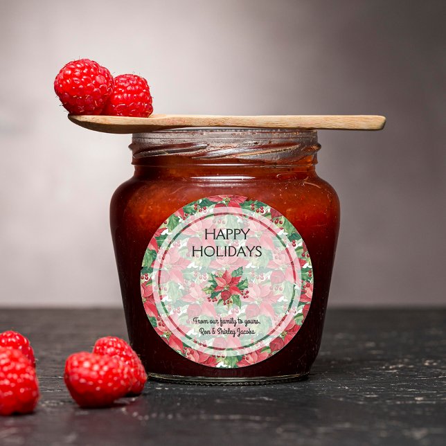 Adesivo Elegante Red Poinsettias Natal (Elegant Red Poinsettias Christmas Round Stickers)