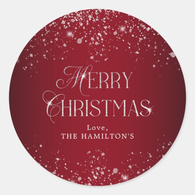 Adesivo Elegante Red Silver Glitter Feliz Natal (Frente)