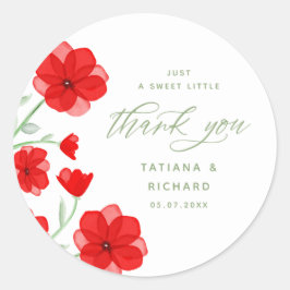 Adesivo Elegante Red Watercolor Poppy Floral Obrigado