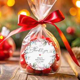 Adesivo Elegante Red Winter Floral Chá de fraldas Obrigado