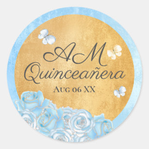 Adesivo Elegante Rosa Azul Dourada Borboletas Quinceañera