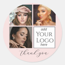 Adesivo Elegante Rosa Bege Script 3 Foto Logo Maquiagem 