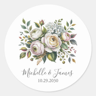 Adesivo Elegante Rosa de Hortênsia em Aquarela Casamento F