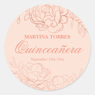 Adesivo Elegante Rosa Dourado Blush Rosa Floral Quinceaner