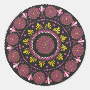 Adesivo Elegante rosa Dourado Mandala, Boho Zen Dot Art Fl