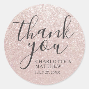 Adesivo Elegante Rosa Dourado Obrigado Vinheta Redonda De