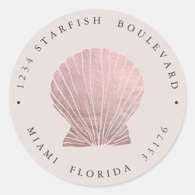 Adesivo Elegante ROSA DOURADO SEASHELL endereço de devoluç (Frente)