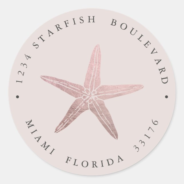 Adesivo Elegante ROSA DOURADO Starfish Endereço de devoluç (Frente)