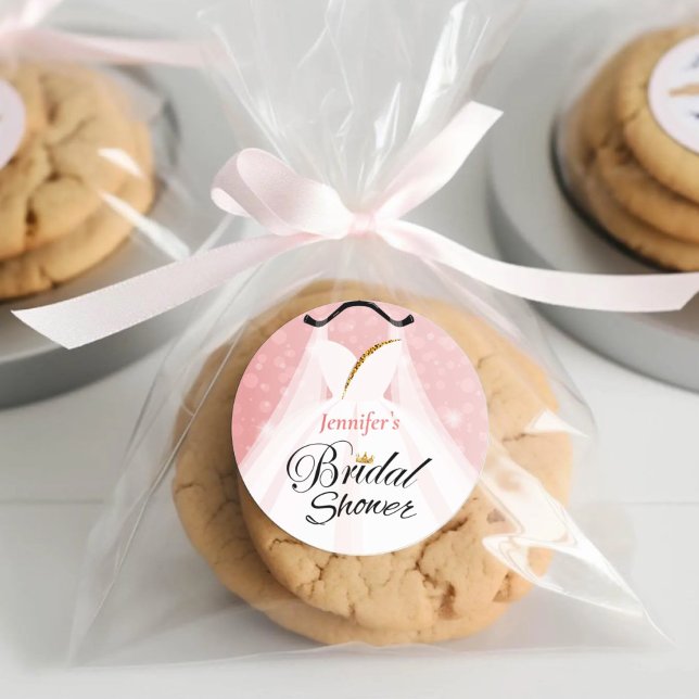 Adesivo Elegante rosa e Dourado Chá de panela de vestidos (Dridal Shower Favor Sticker)