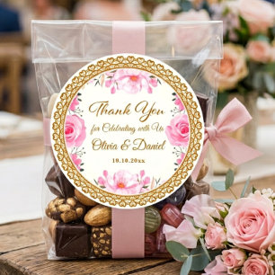 Adesivo Elegante Rosa Floral e Folha de Ouro Agradecimento