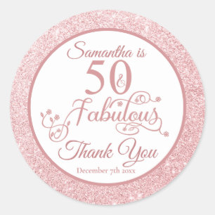 Adesivo Elegante Rosa Glitter 50 e Fabuloso Obrigado