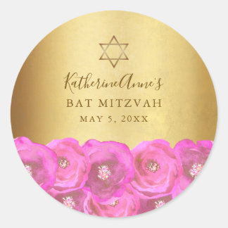 Adesivo Elegante Rosa Rosa Floral Dourado Bat Mitzvah