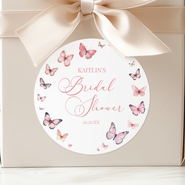 Adesivo Elegante Rosa Suave Borboleta Chá de Noiva  (Criador carregado)