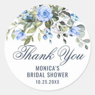 Adesivo Elegante Rosas Azuis Eucalyptus Floral Obrigado