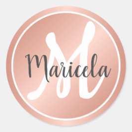Adesivo Elegante Rosé Dourado Pastel Rosa Nome Monogramado